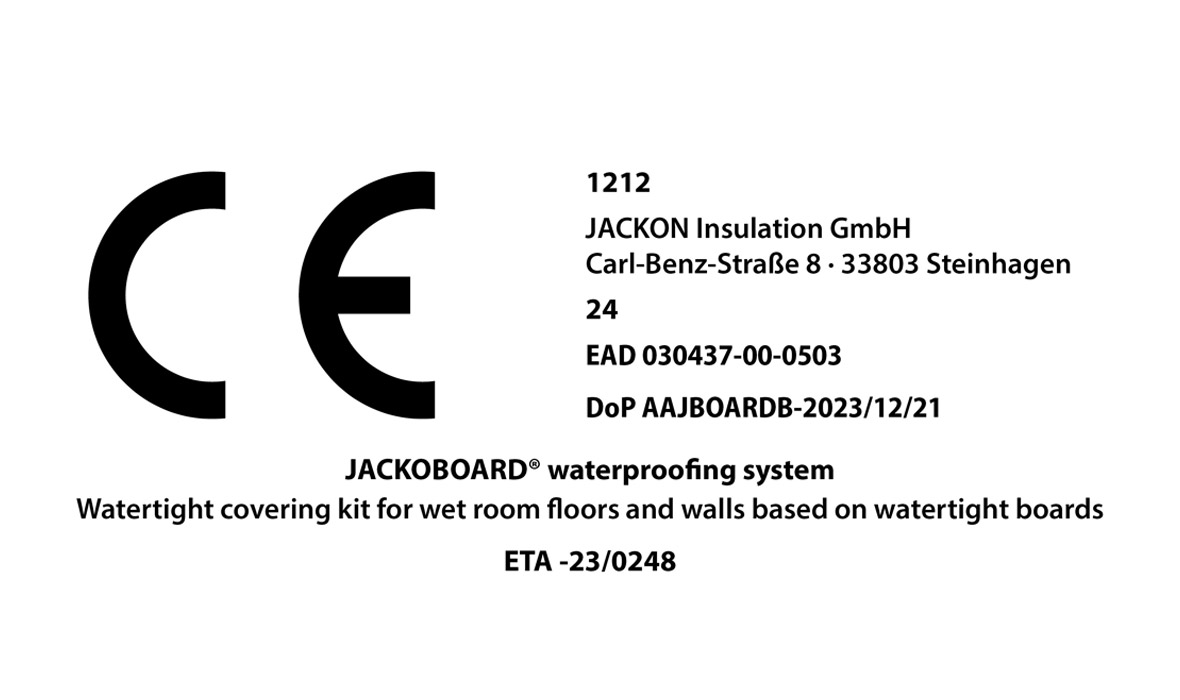 Het JACKOBOARD® waterdichtingssysteem heeft de Europese technische goedkeuring ETA voor een betrouwbare waterdichting in de douchezone